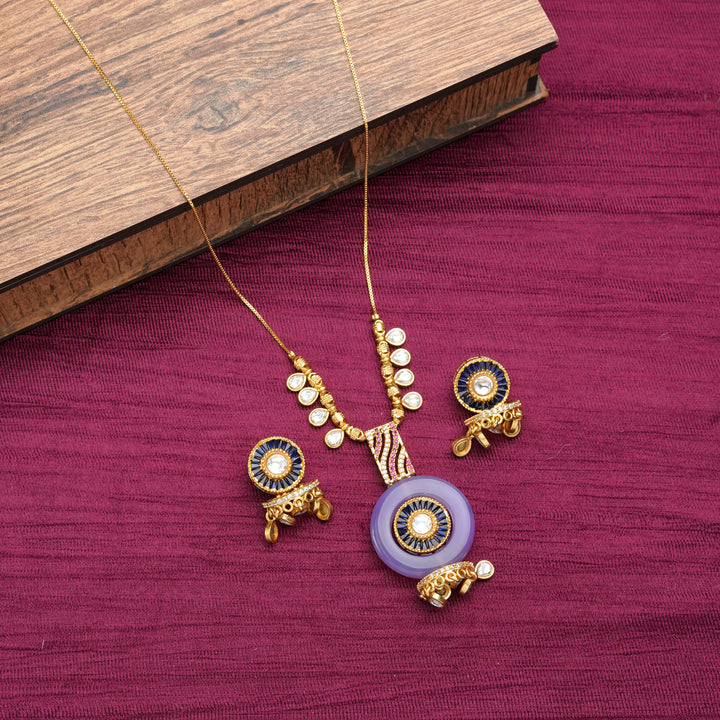 Blue & Lilac Enamel Disc Pendant Necklace Set
