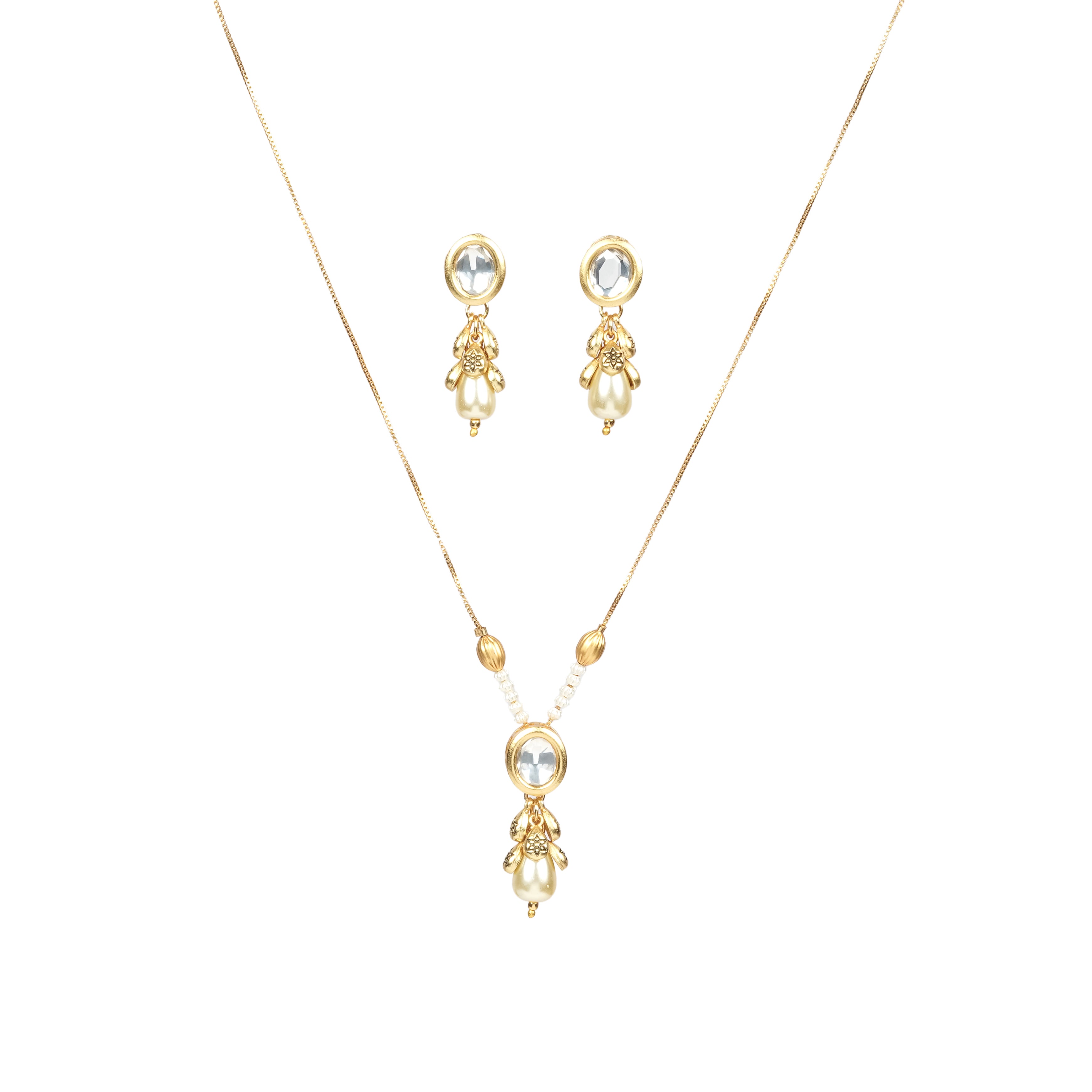 Elegant Pearl Drop & Polki Pendant Necklace Set
