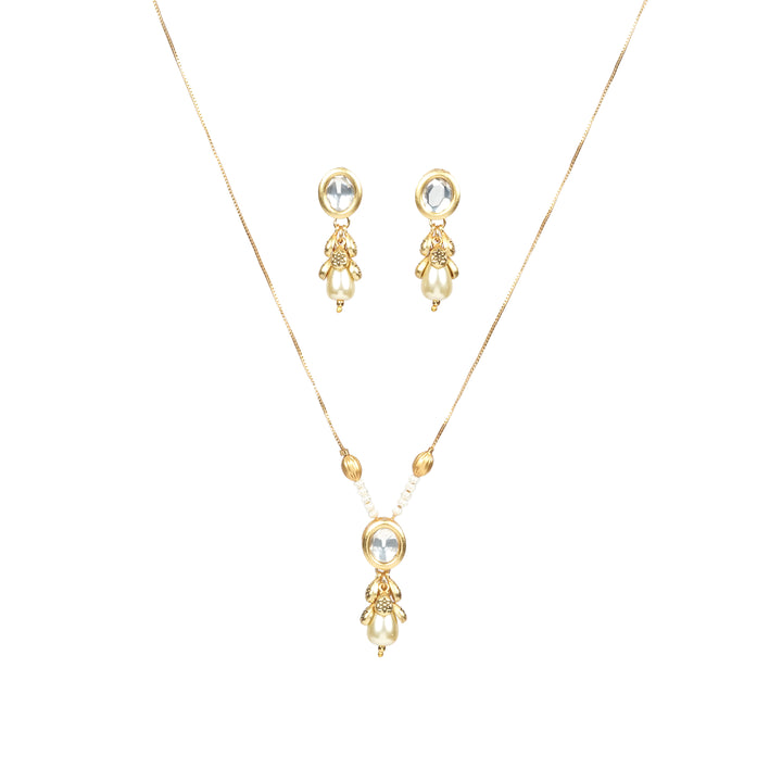 Elegant Pearl Drop & Polki Pendant Necklace Set