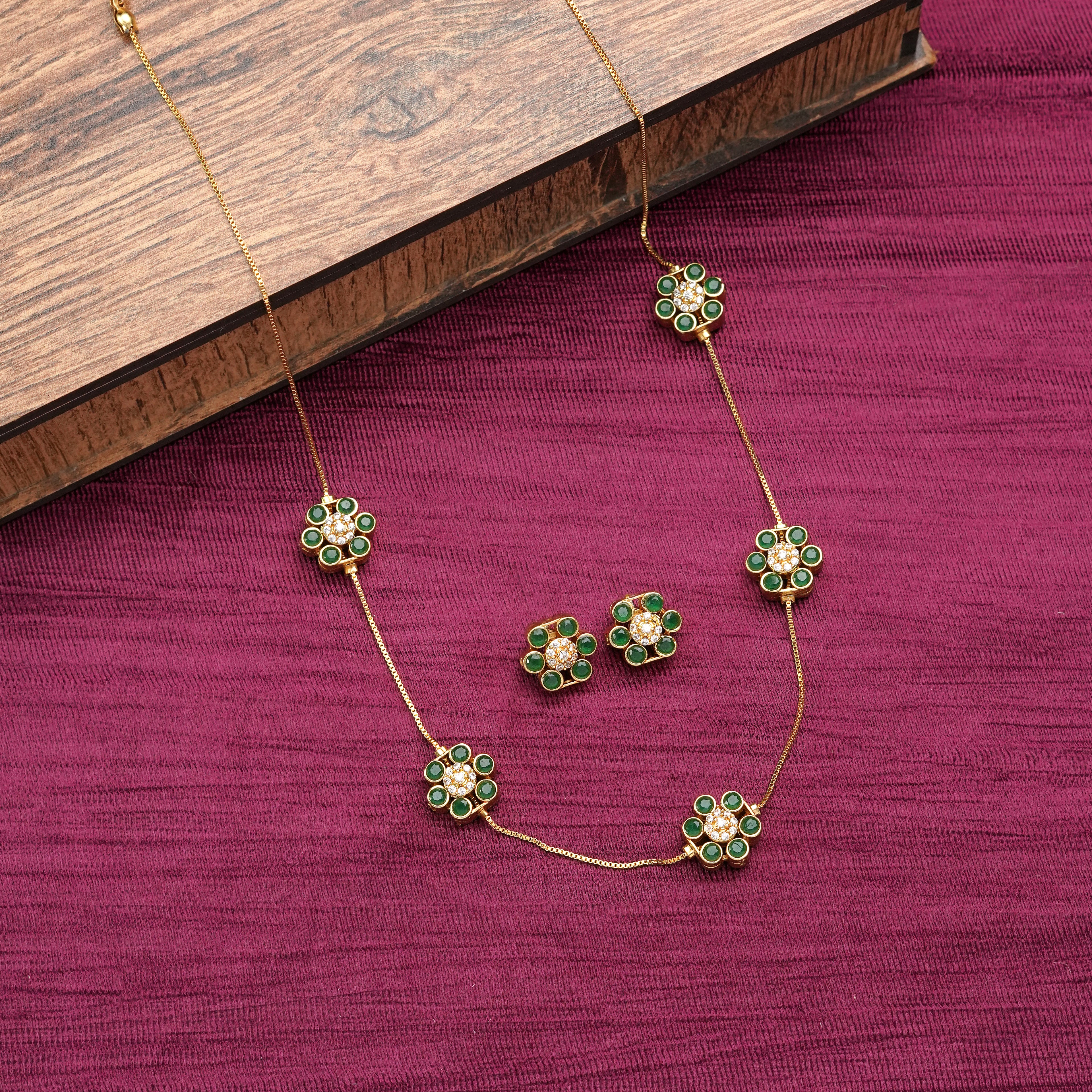 Green Floral Cluster Necklace Set