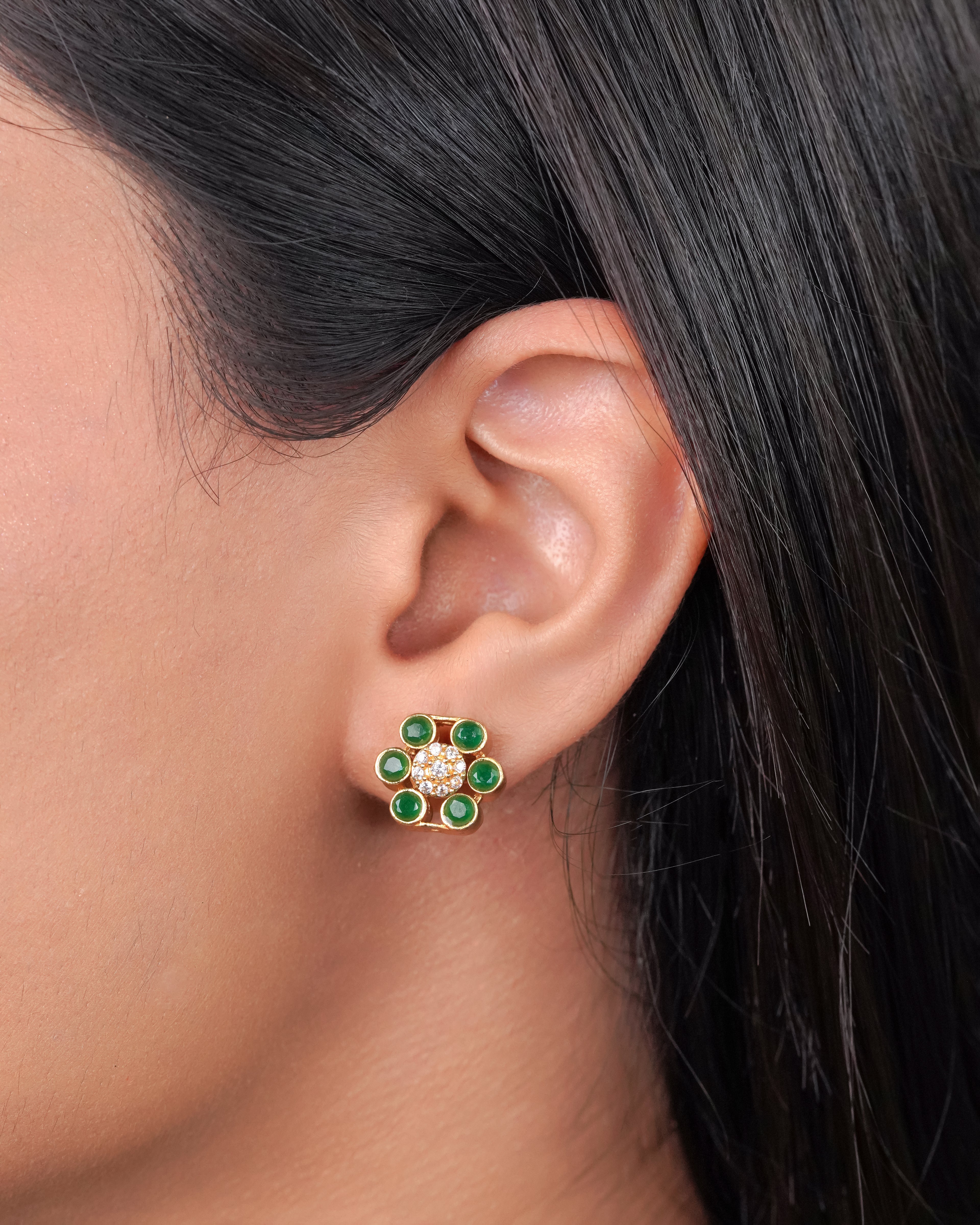 Green Floral Cluster Necklace Set