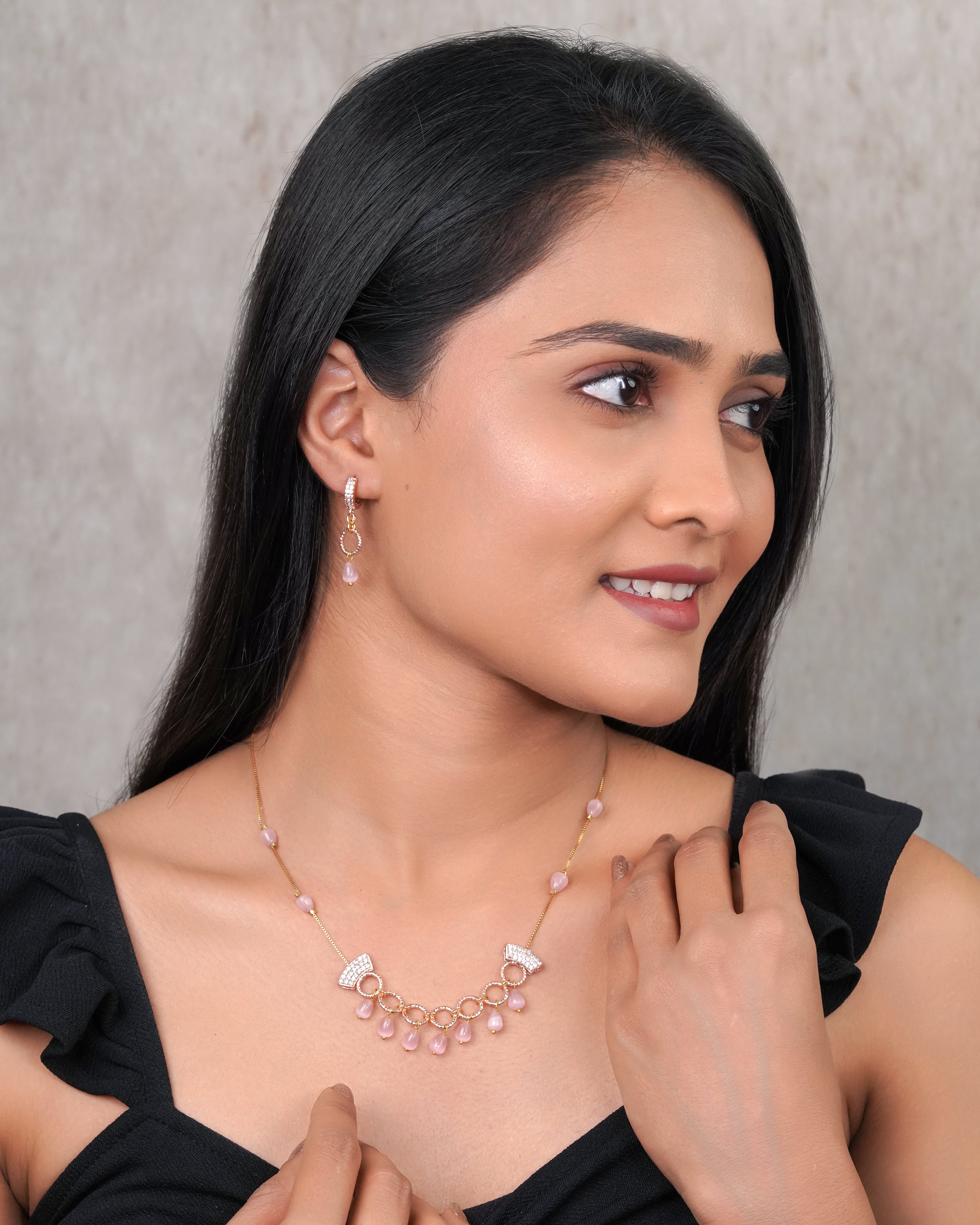 Pink Pearl Drop Necklace & Earrings Set