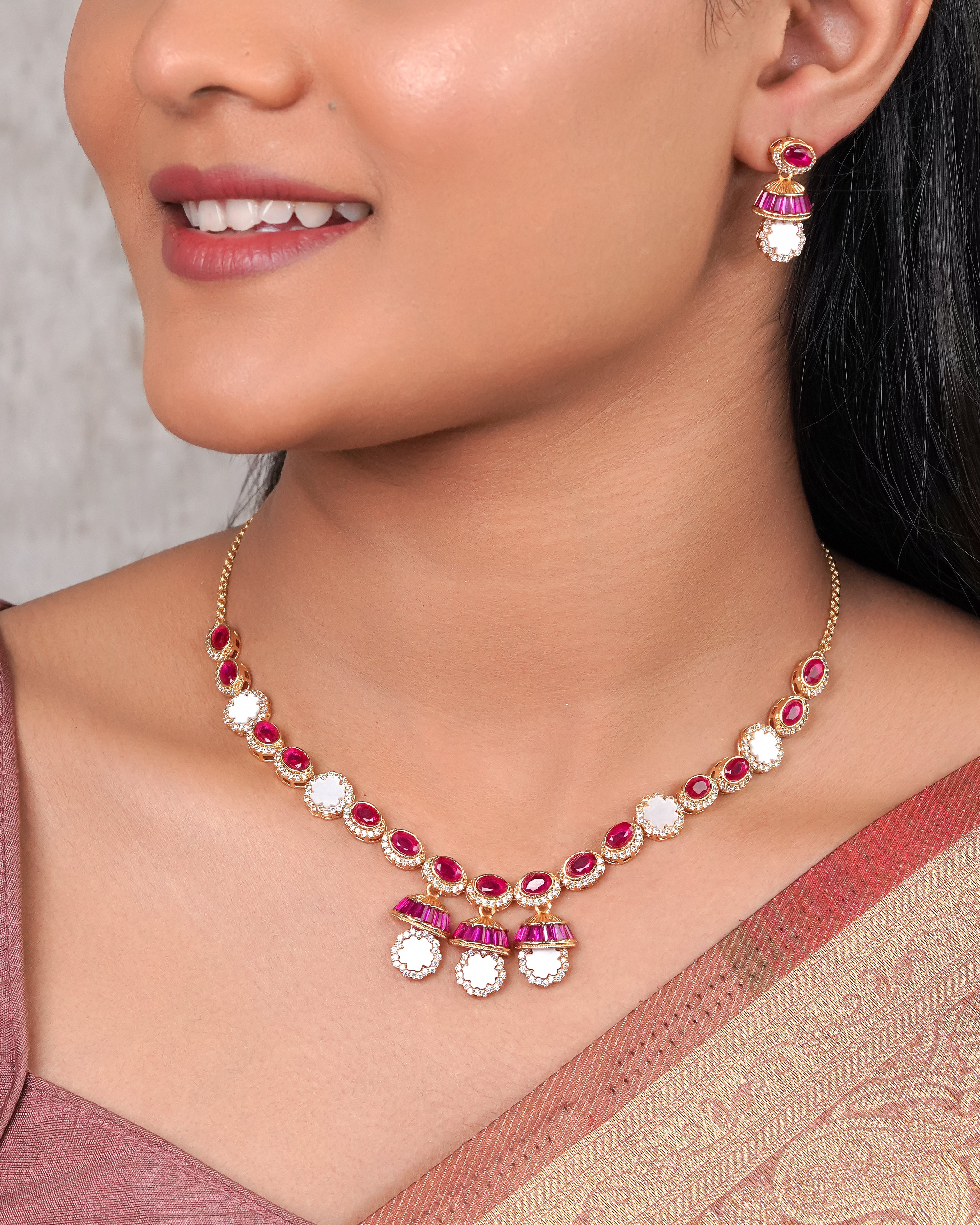 Ruby Radiance Oval-Cut Necklace & Earring Set