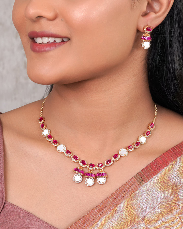 Ruby Radiance Oval-Cut Necklace & Earring Set