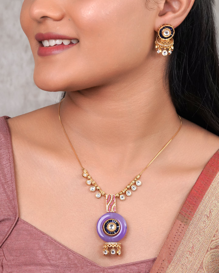 Blue & Lilac Enamel Disc Pendant Necklace Set