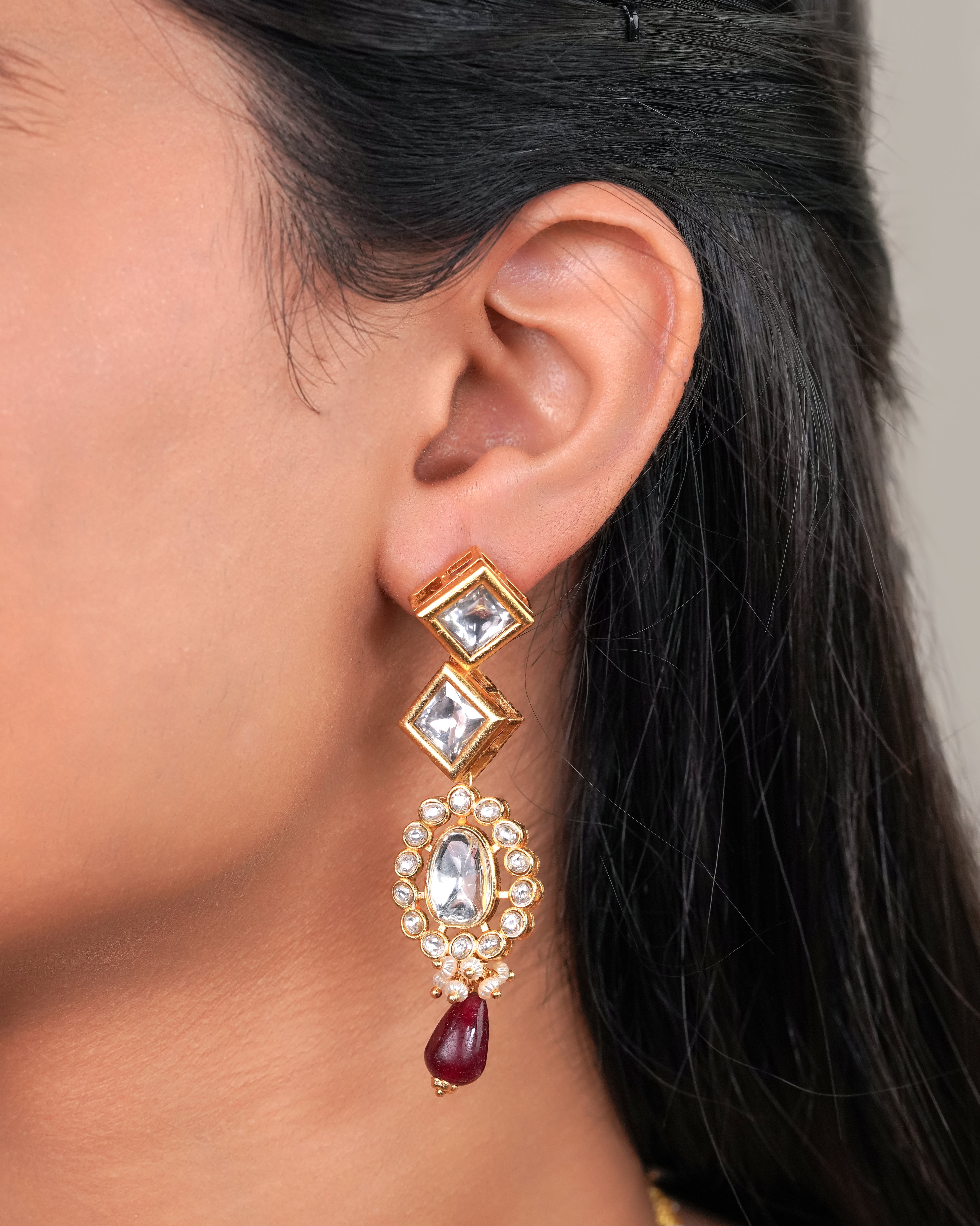 Royal Polki & Gemstone Drop Necklace Set