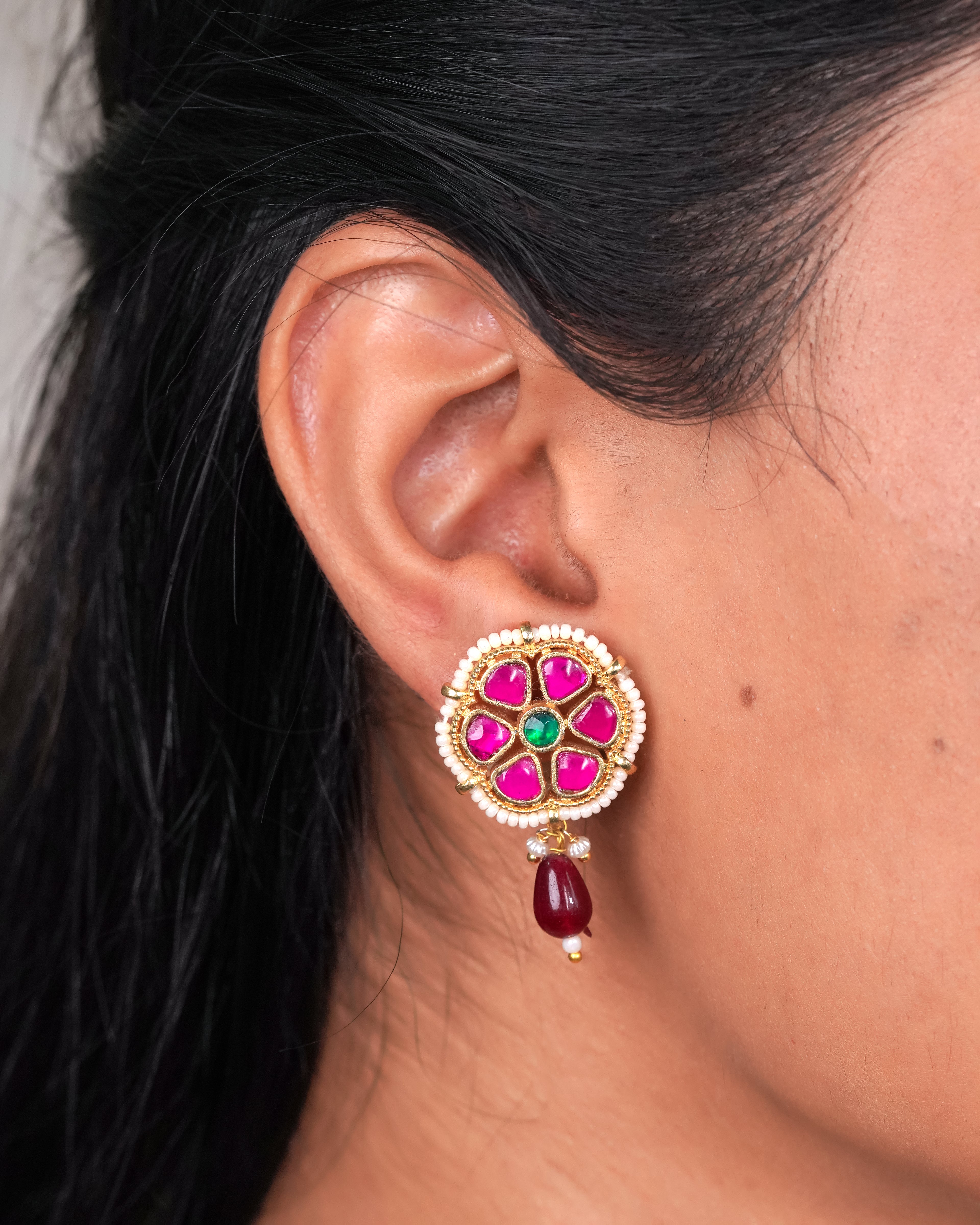 Rose Radiance Kundan Pearl Necklace Set