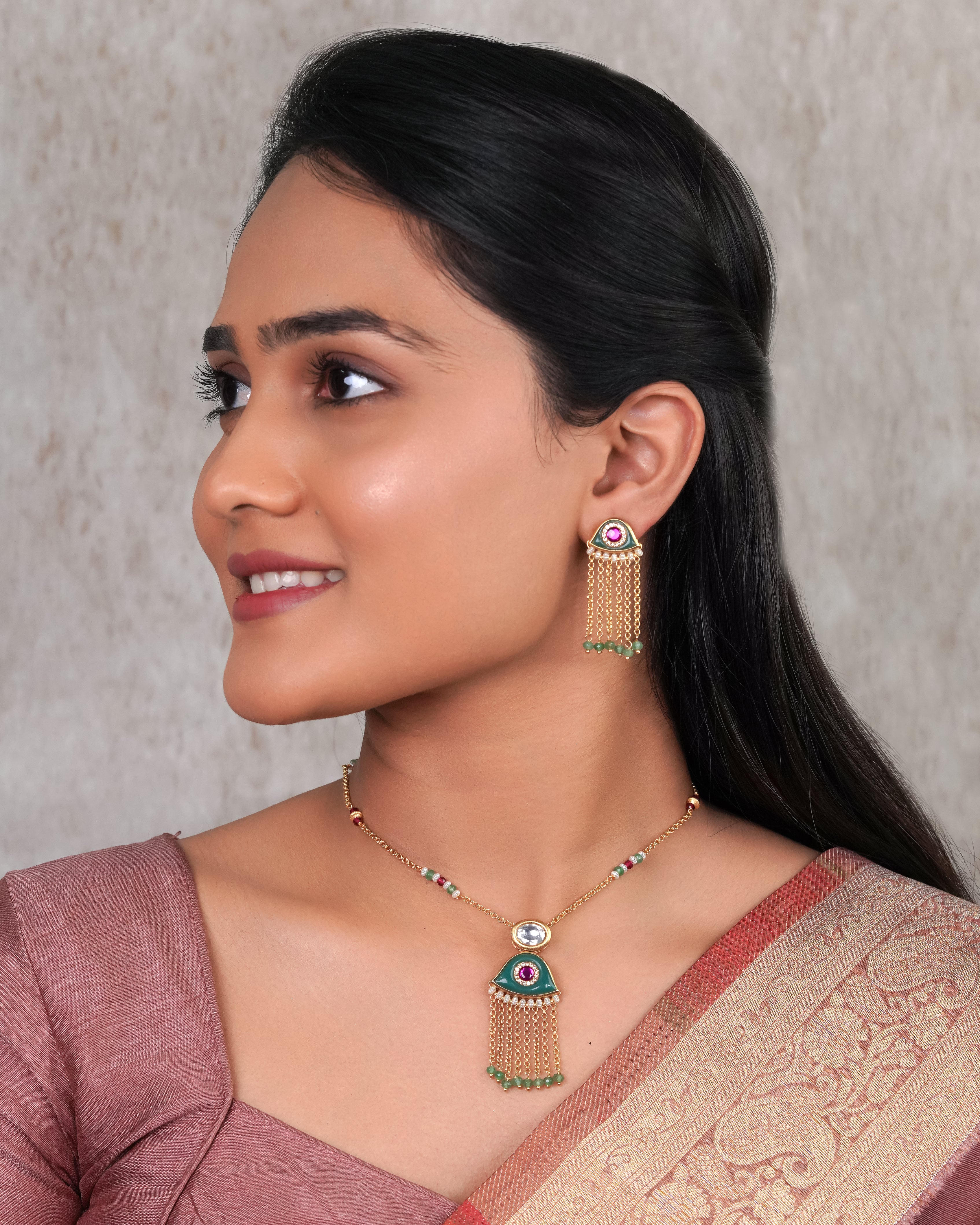 Enamel Eye Tassel Necklace Set