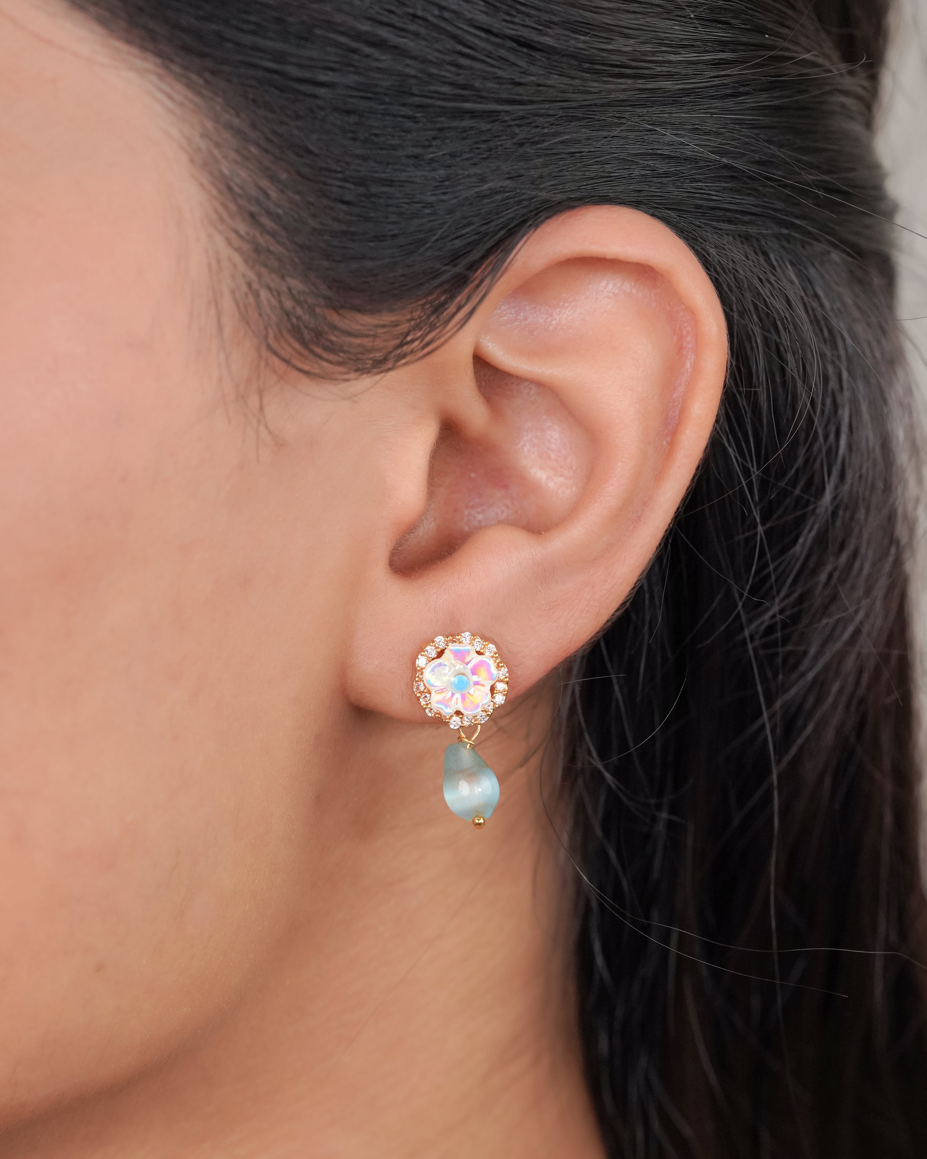 Aqua Bloom Statement Necklace & Earring Set